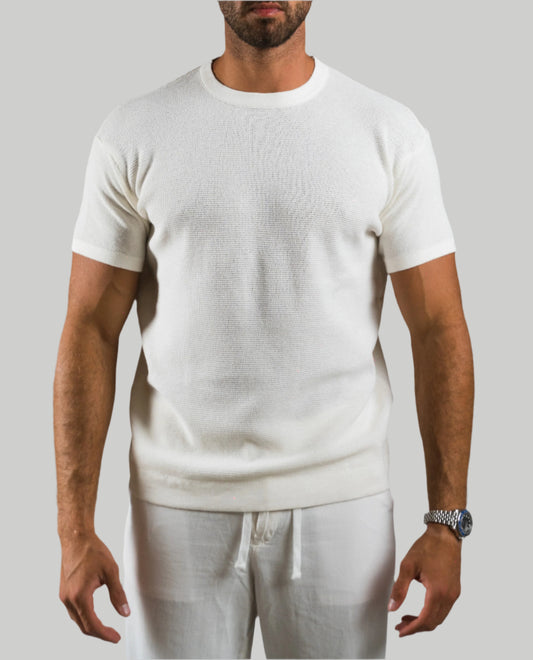 White Knit Round T-shirt
