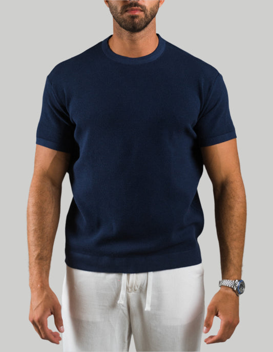 Navy Knit Round T-shirt