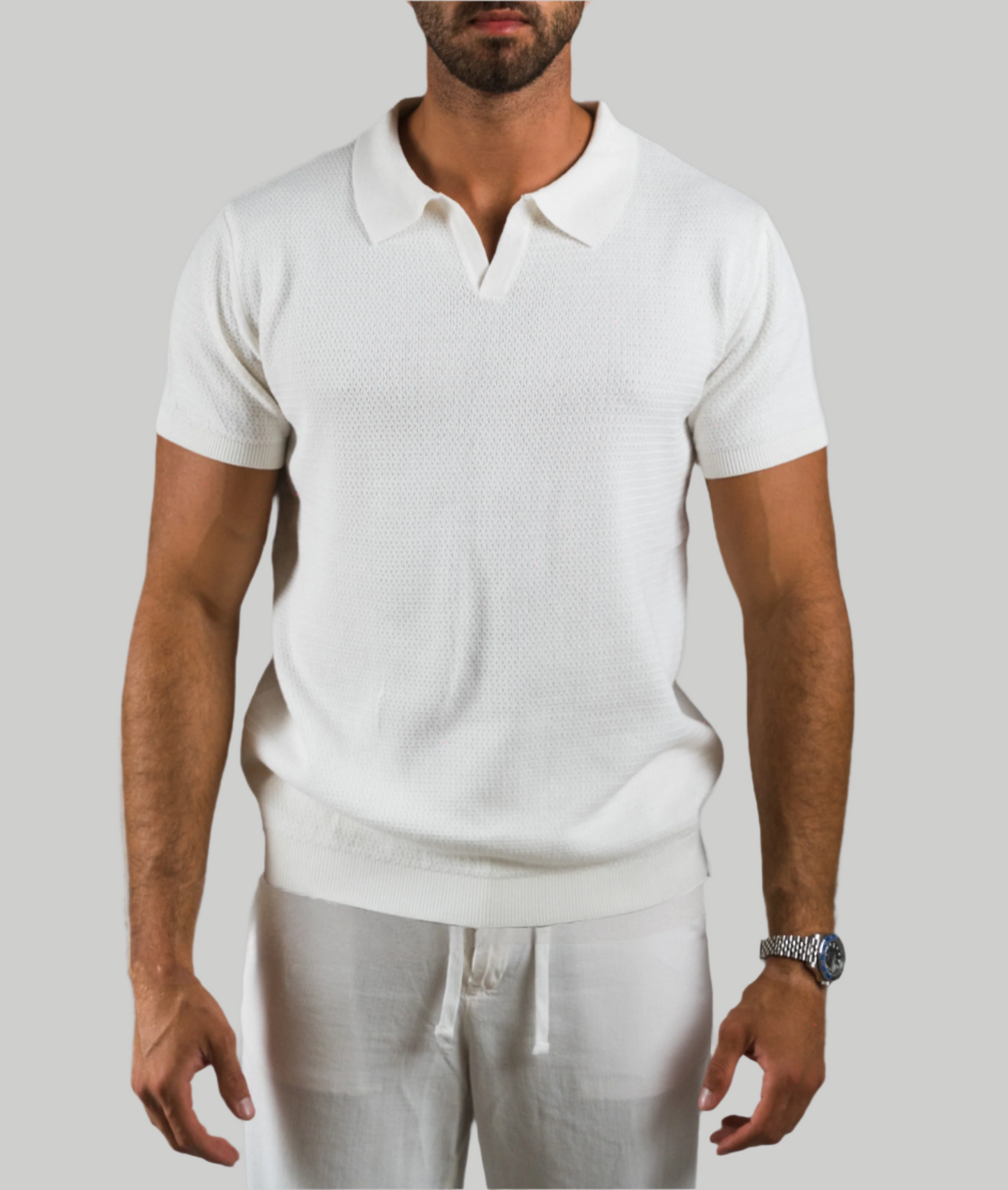 White Knit Polo T-Shirt