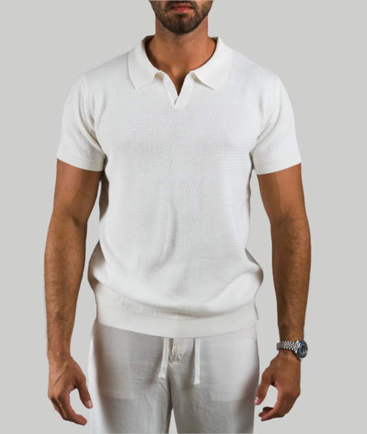 White Knit Polo T-Shirt
