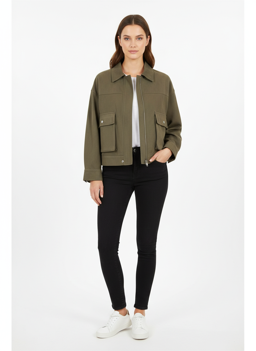 The Olive Suede-Touch Cropped Jacket