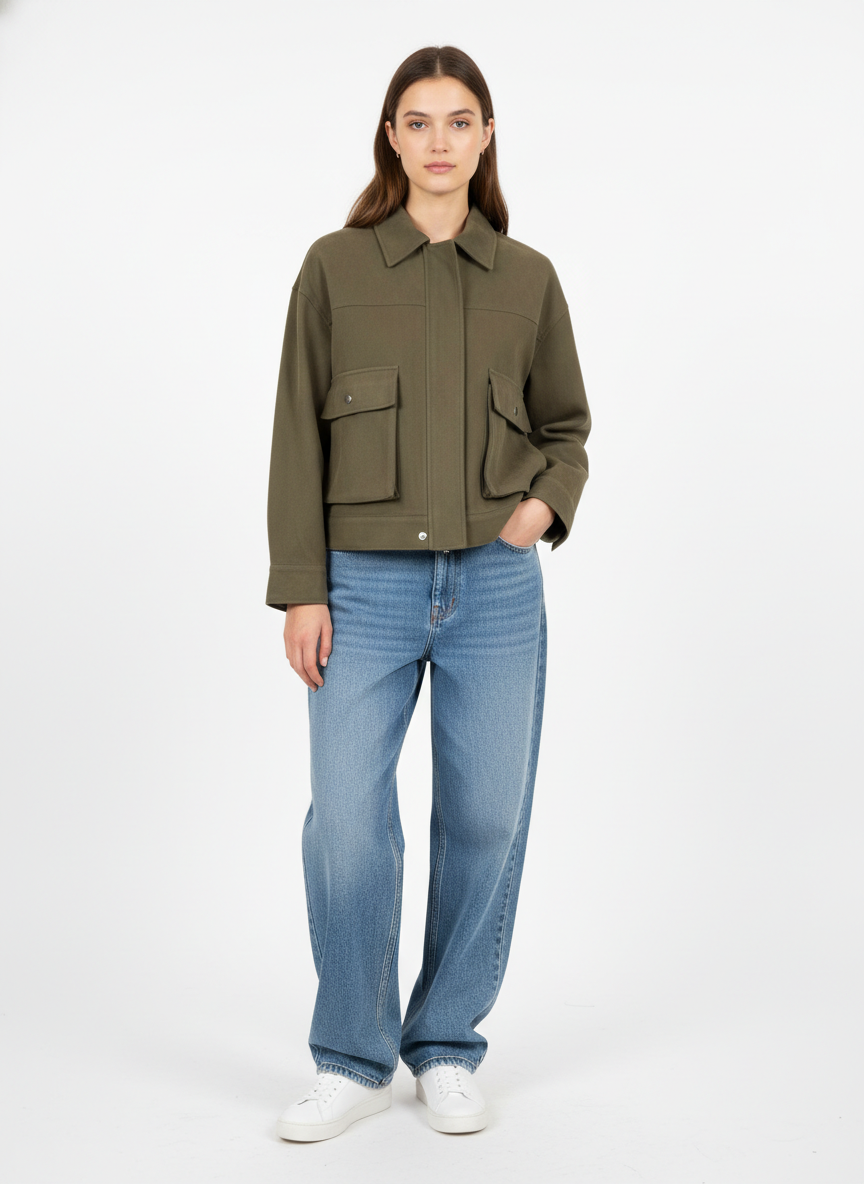 The Olive Suede-Touch Cropped Jacket