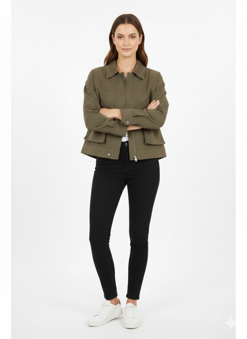 The Olive Suede-Touch Cropped Jacket