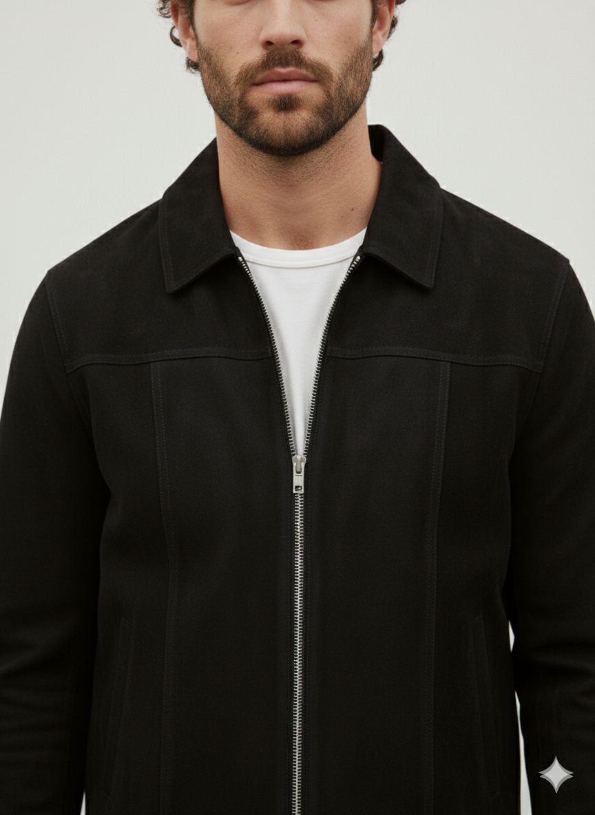 The Black Suede-Touch Zip Jacket