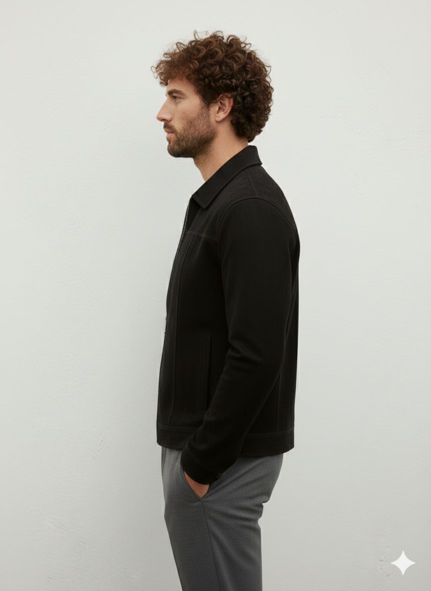 The Black Suede-Touch Zip Jacket