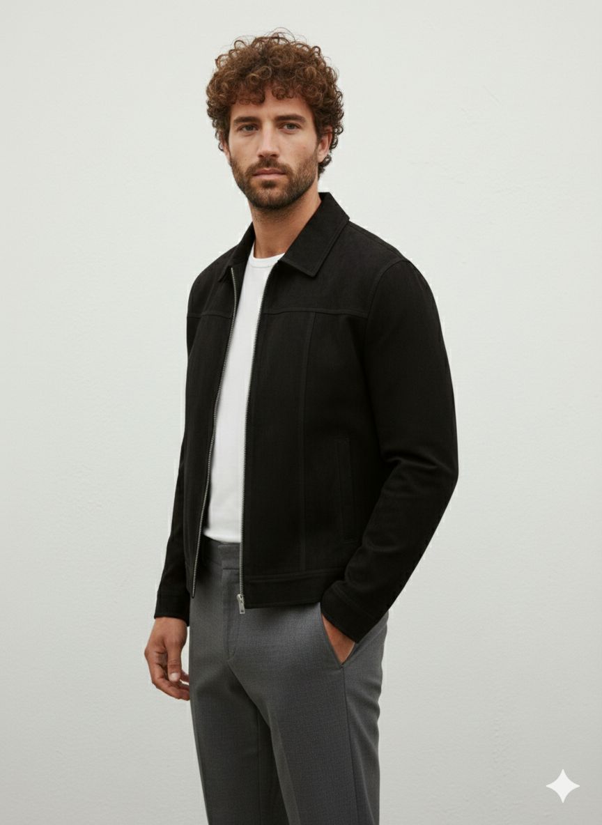 The Black Suede-Touch Zip Jacket