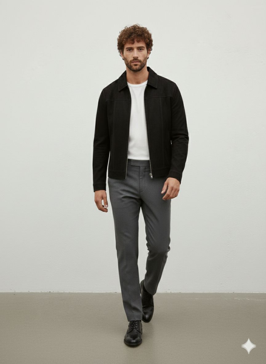 The Black Suede-Touch Zip Jacket