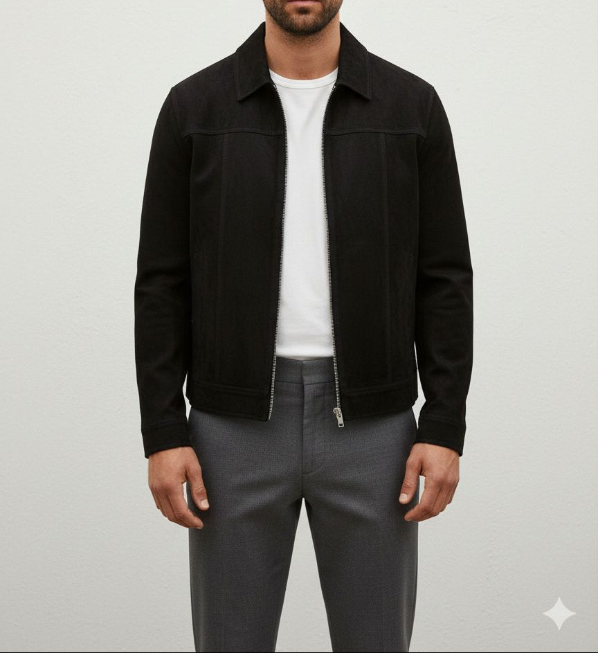 The Black Suede-Touch Zip Jacket